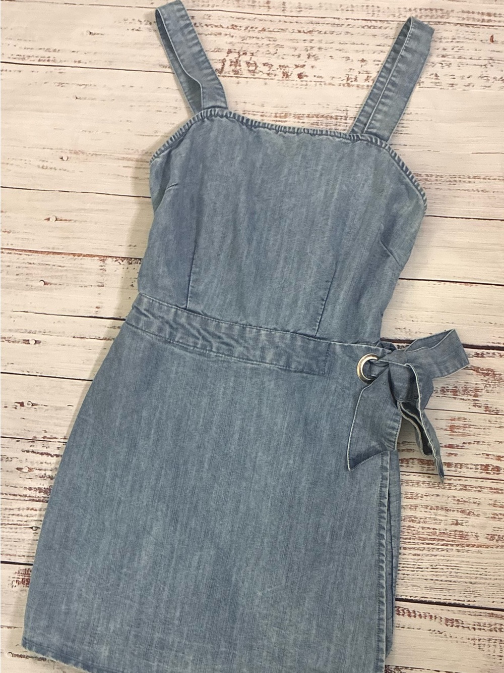 Light Blue Denim Tie-Waist Boho Romper
